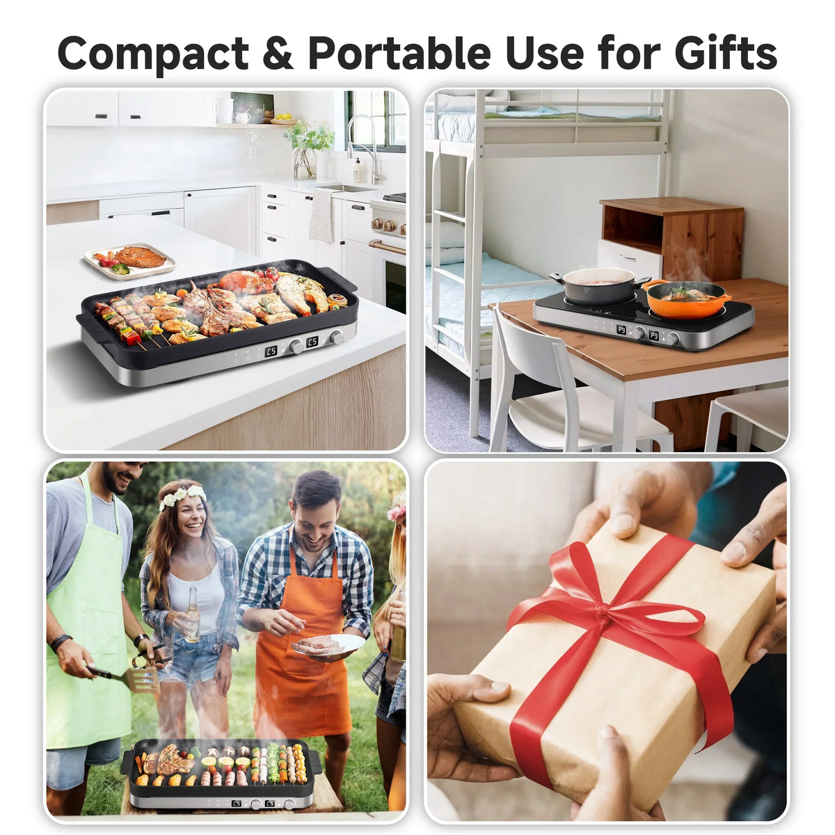 Nouveauté 2026 – Plaque de cuisson à induction portable double Sunmaki avec plaque de cuisson amovible antiadhésive, 1800 W, 2 brûleurs, commandes tactiles, 9 niveaux de puissance, minuterie 99 min, idéale pour les fêtes de famille