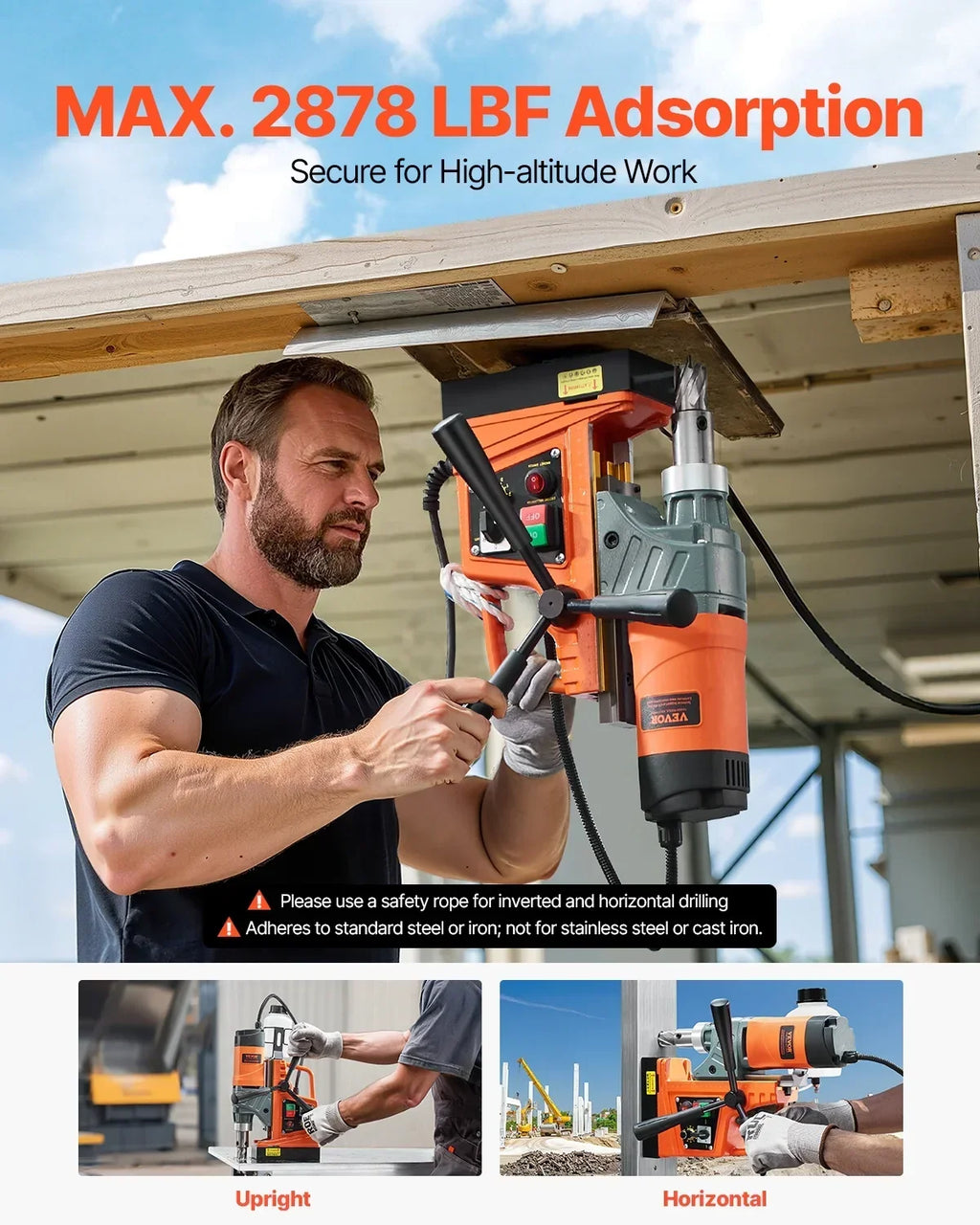 Nouveauté 2026 – Perceuse magnétique VEVOR , moteur de 1450 W, diamètre d'alésage de 50 mm, force de 1808 kgf, perceuse magnétique électrique portable, avec 6 forets à carottage, vitesse variable, machine à percer les surfaces métalliques, pour le br