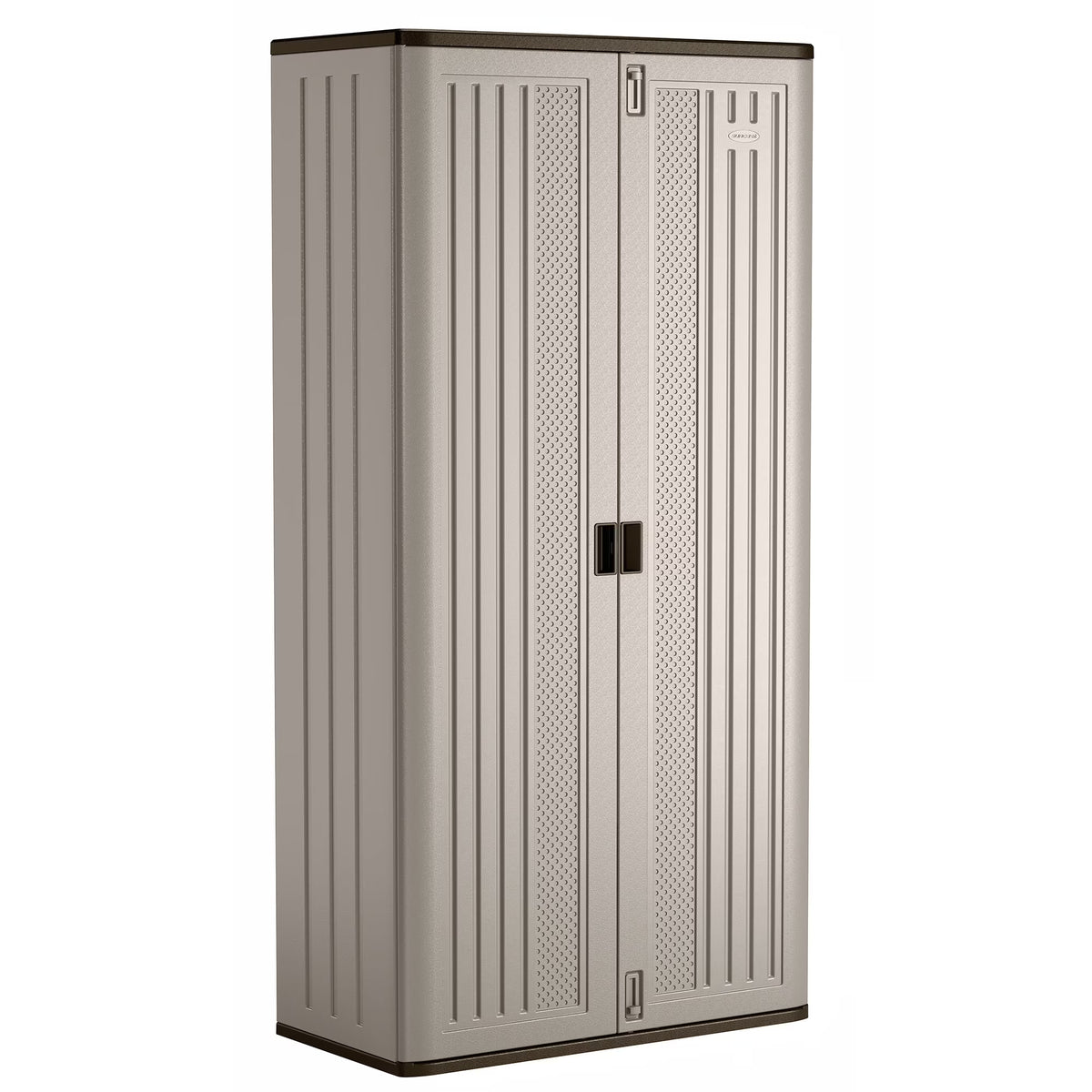 Nouveauté 2026 – Armoire de rangement extérieure Suncast Mega Tall en résine avec 3 étagères, finition platine métallisée