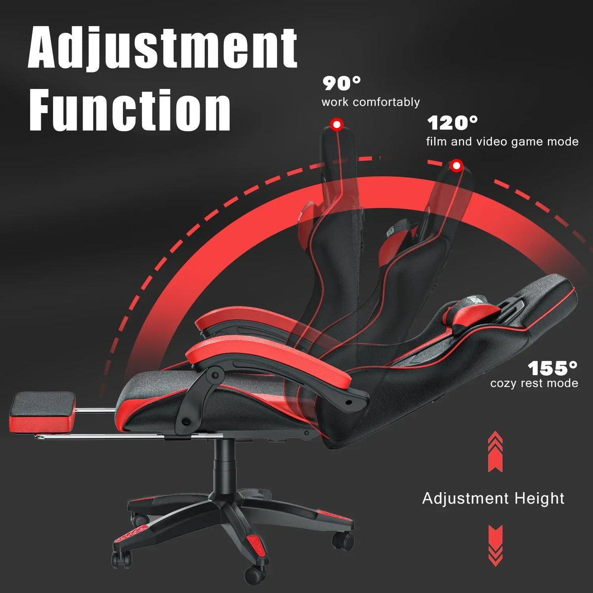 Nouveauté 2026 – Chaise de jeu Bigzzia , chaise de bureau ergonomique avec appui-tête et soutien lombaire réglables en hauteur, pour adultes et adolescents, noir et blanc