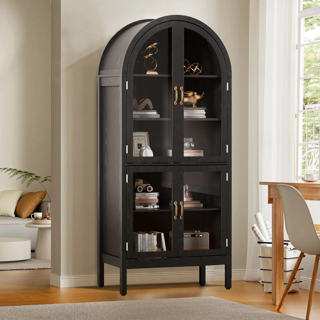 Nouveauté 2026 – Vitrine de rangement haute cintrée Fiogmub , armoire de garde-manger cintrée avec portes, portes en verre acrylique