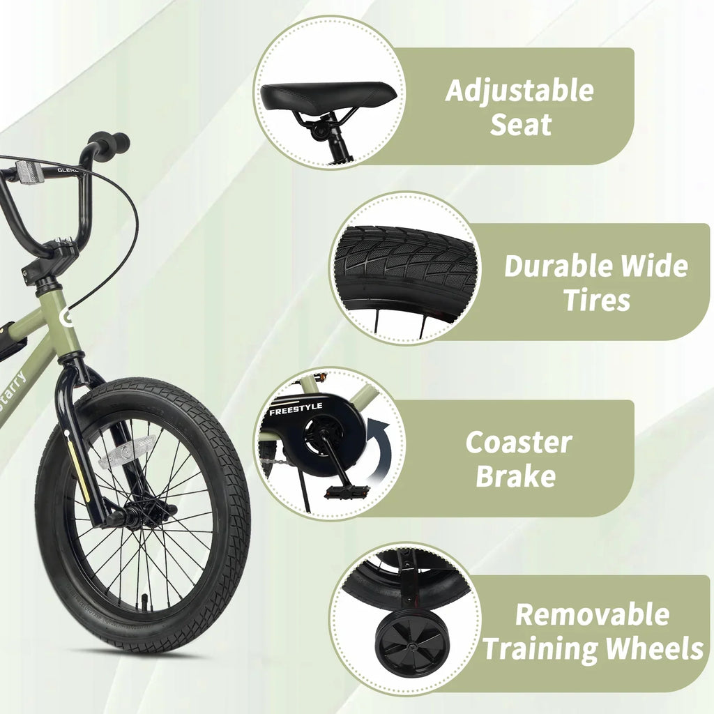 Nouveauté 2026 – Vélo Glerc pour enfants de 3 à 5 ans, style BMX, avec stabilisateurs et frein à rétropédalage, bleu. Convient aux garçons et aux filles de 3 à 5 ans
