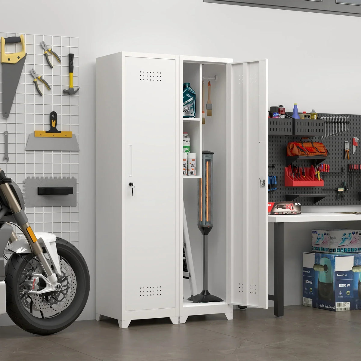 Nouveauté 2026 – Armoire à balais Marcree Slim , armoire métallique avec étagères et tringle de suspension, armoire de rangement utilitaire de 165 cm avec porte verrouillable, armoire de rangement haute pour produits de nettoyage, idéale pour la cuis