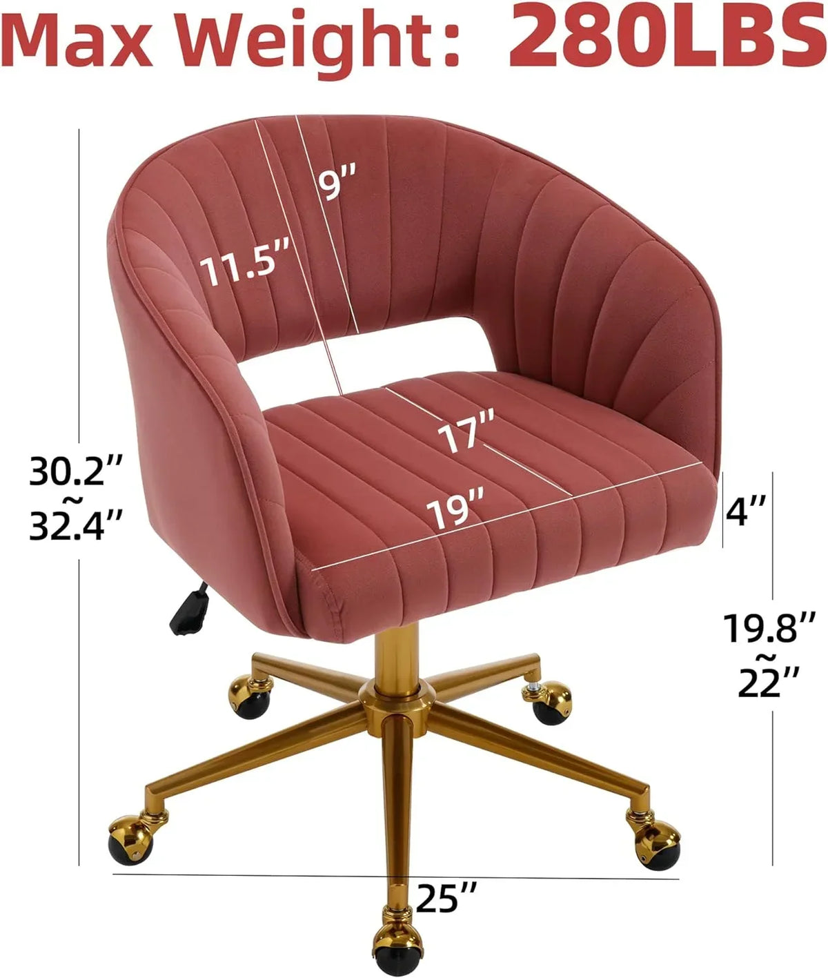 Nouveauté 2026 – Chaise de bureau Westice , chaise de travail en velours, chaise pivotante réglable en hauteur avec base dorée, idéale pour coiffeuse, bureau, salon ou salle informatique, beige