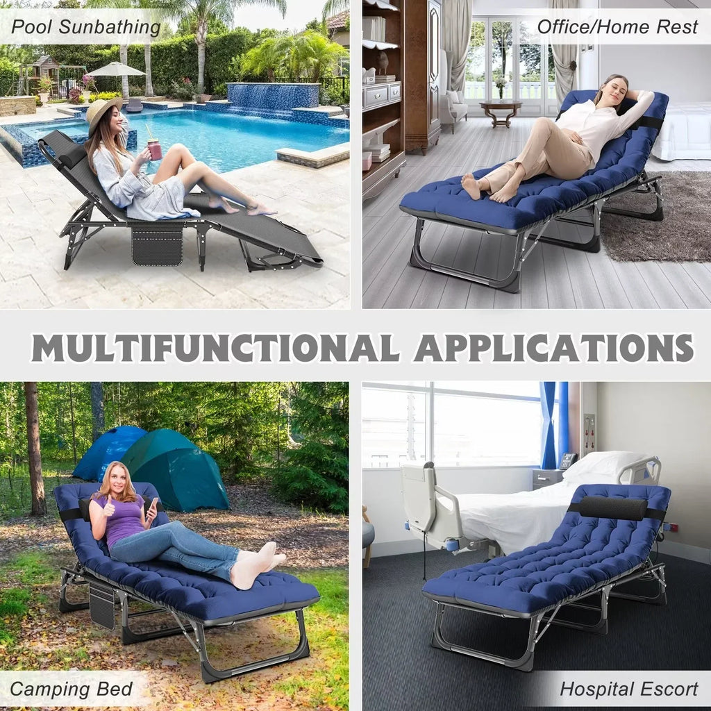 Nouveauté 2026 – Chaise longue MOPHOTO avec matelas, supportant jusqu'à 200 kg, lit de camp portable et robuste, réglable, idéal pour le camping, la piscine, la plage et la terrasse