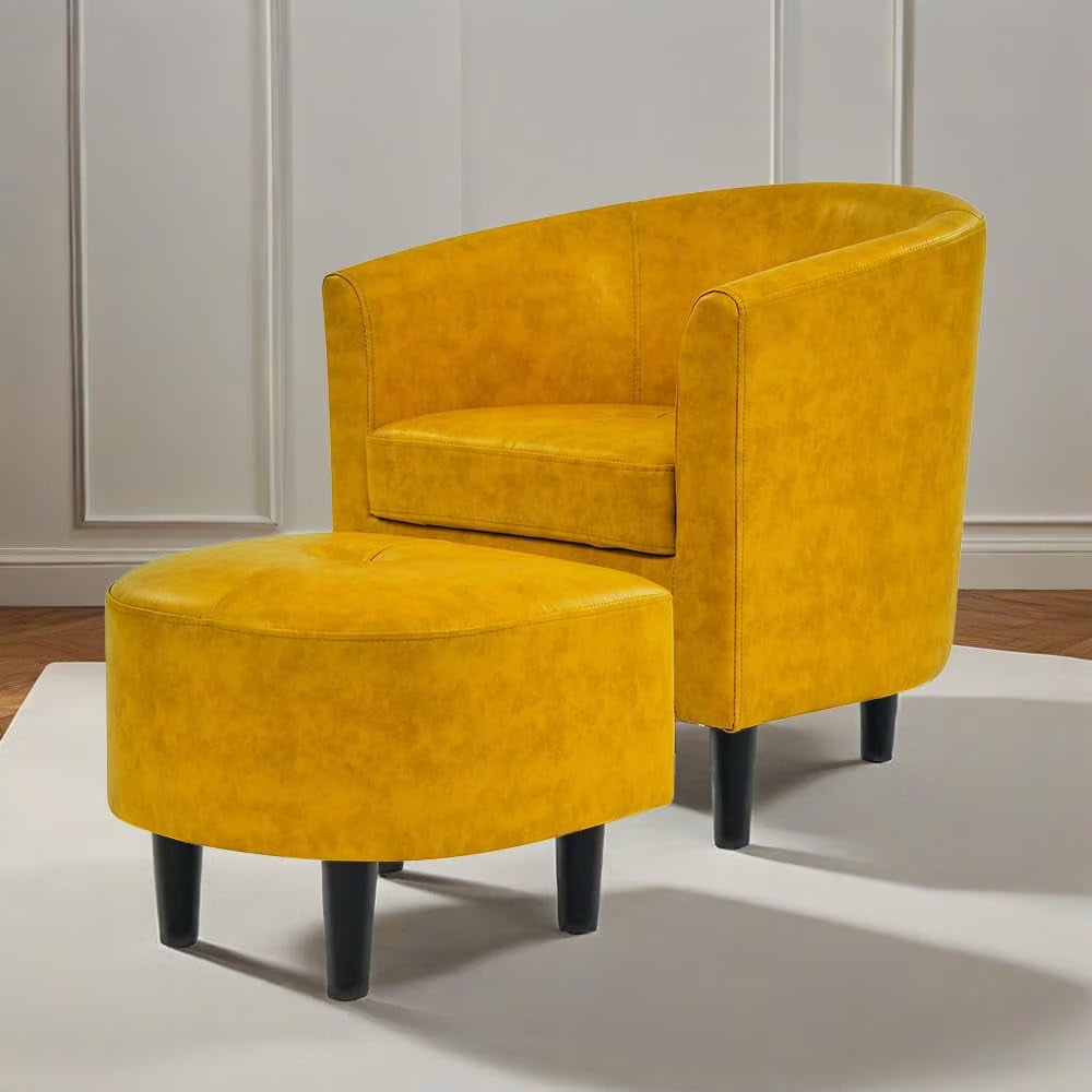 Nouveauté 2026 – Fauteuil d'appoint en velours beige Bonzy Home avec repose-pieds pour salon