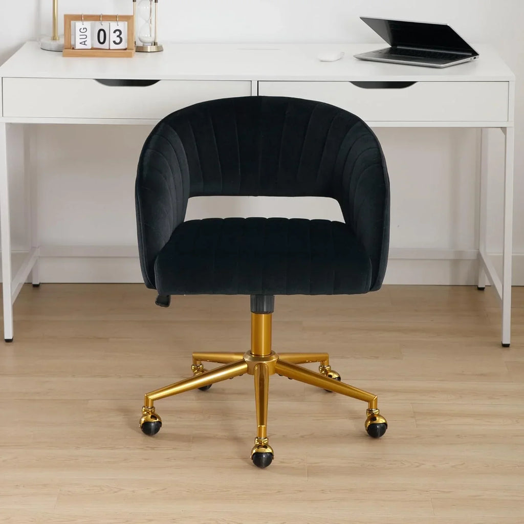 Nouveauté 2026 – Chaise de bureau Westice , chaise de travail en velours, chaise pivotante réglable en hauteur avec base dorée, idéale pour coiffeuse, bureau, salon ou salle informatique, beige