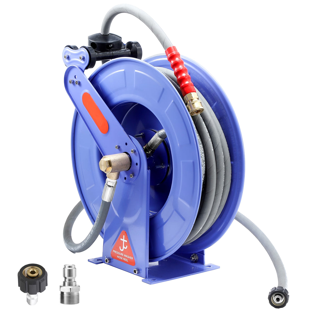 Nouveauté 2026 – Enrouleur de tuyau pour nettoyeur haute pression à rétraction automatique , 15 m x 9,5 mm, en acier robuste, double bras, 276 bar (4000 PSI