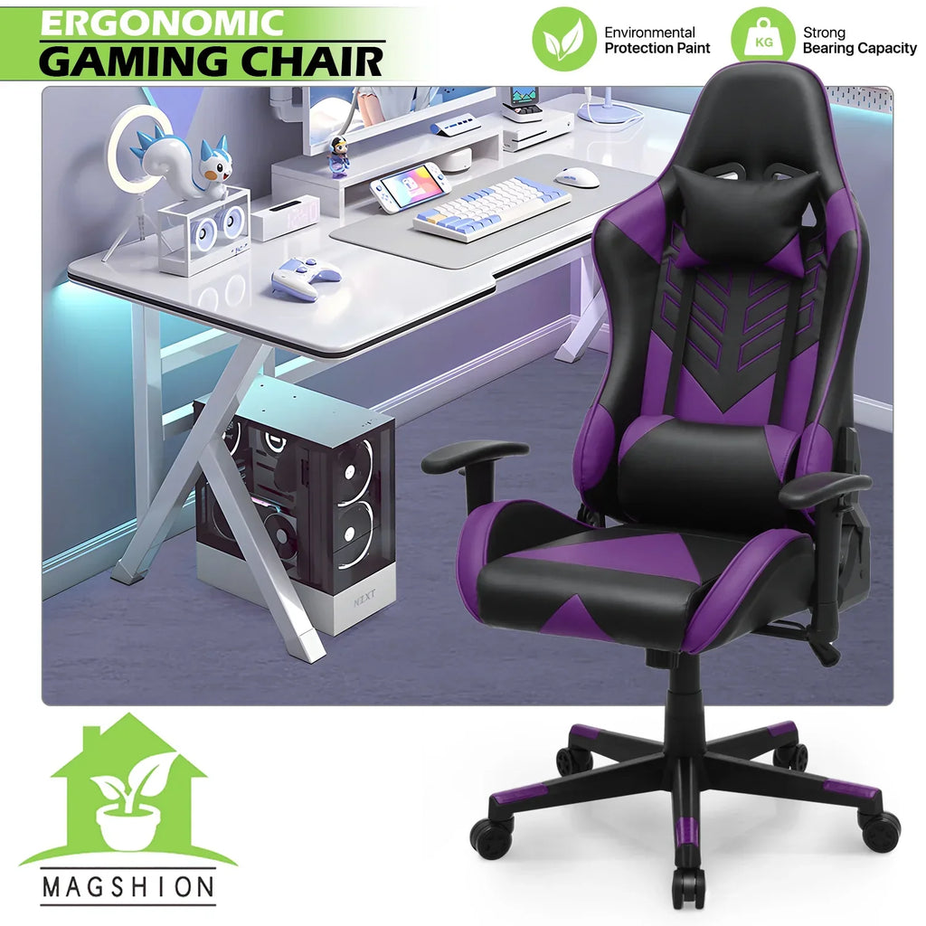 Nouveauté 2026 – Chaise de jeu ergonomique Magshion , chaise de jeu confortable, chaise de bureau en cuir, chaise de jeu pivotante et réglable, bleue