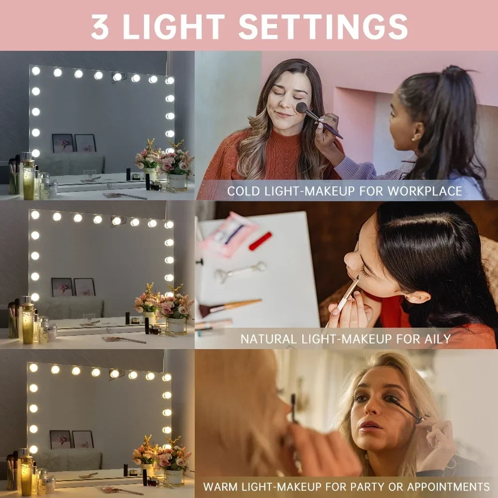 Nouveauté 2026 – Miroir de courtoisie Fenchilin , 81 x 58 cm, avec éclairage, chargement USB, à poser ou à fixer au mur, en métal blanc