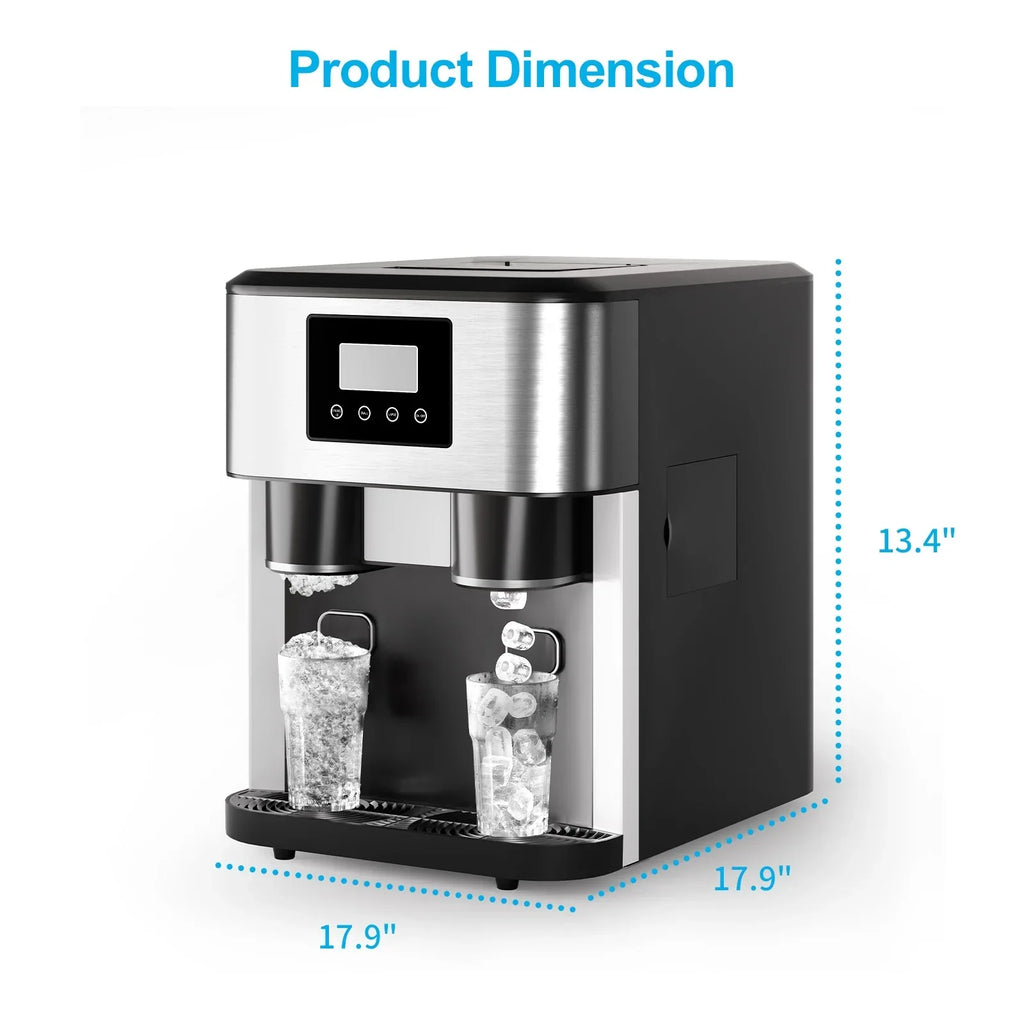 Nouveauté 2026 – Machine à glaçons TABU 3 en 1 avec distributeur d'eau, 18 kg/24 h, fonction glace pilée, autonettoyante, noire