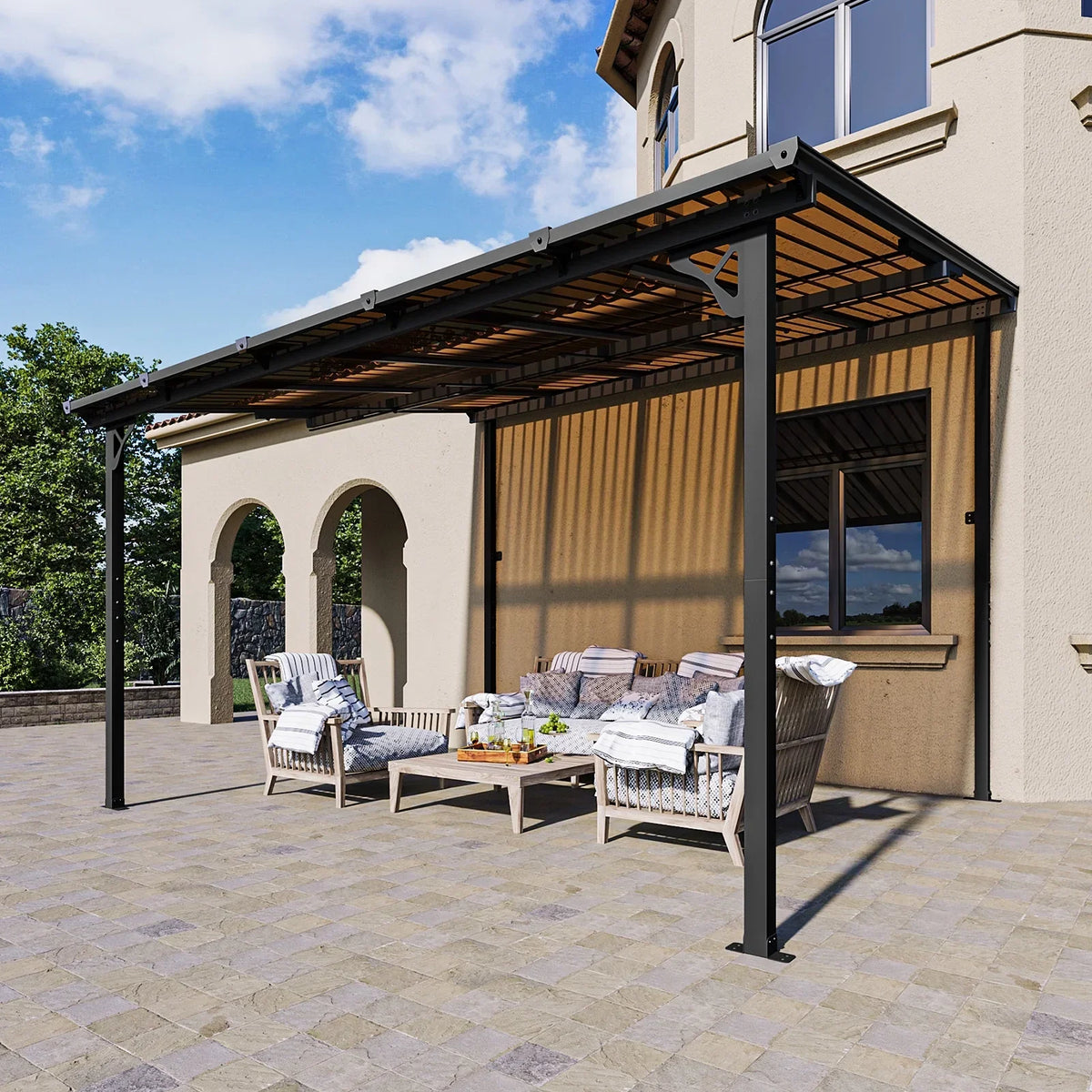 Nouveauté 2026 – Gazebo Aoxun de 2,4 m x 1,5 m pour patio, pergola avec toit incliné, grand auvent mural robuste pour barbecue, idéal pour jardin, terrasse ou patio