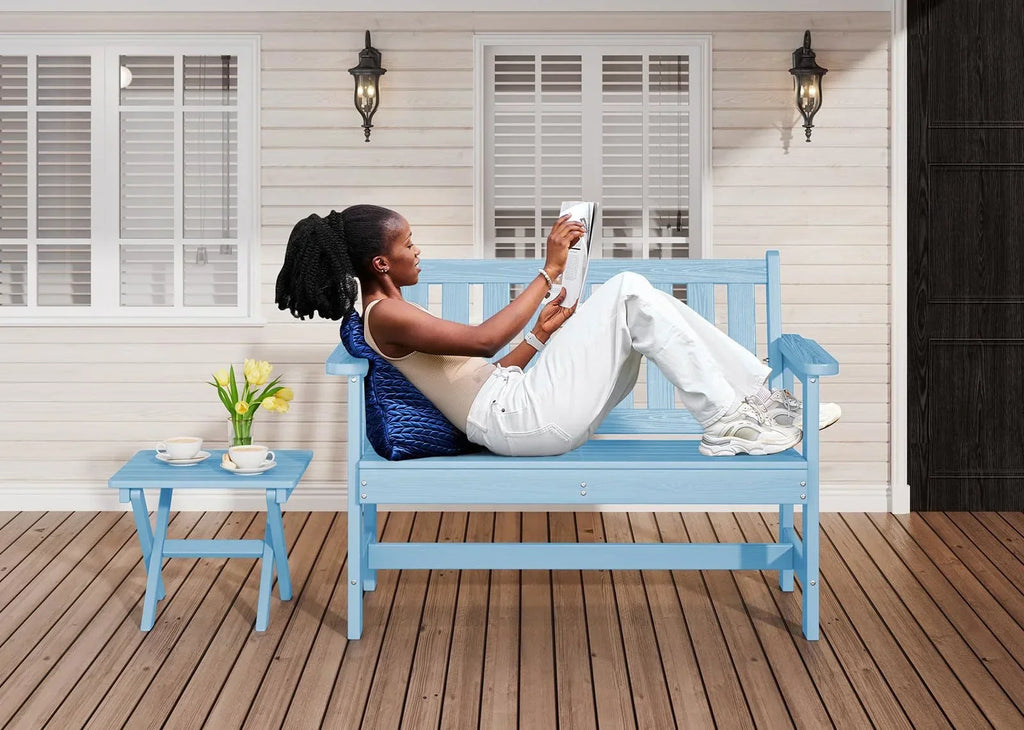 Nouveauté 2026 – Banc d'extérieur SERWALL pour 2 personnes, en PEHD résistant aux intempéries avec renforts en aluminium, supporte jusqu'à 300 kg, confortable pour terrasse, jardin et véranda, noir