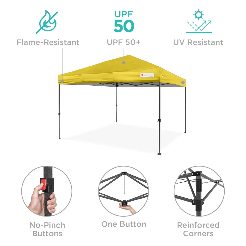 Nouveauté 2026 – Best Choice Products 3,66 m x 3,66 m - Abri pliant facile à monter avec installation en un clic, sac à roulettes et 4 sacs de lestage - Bleu marine