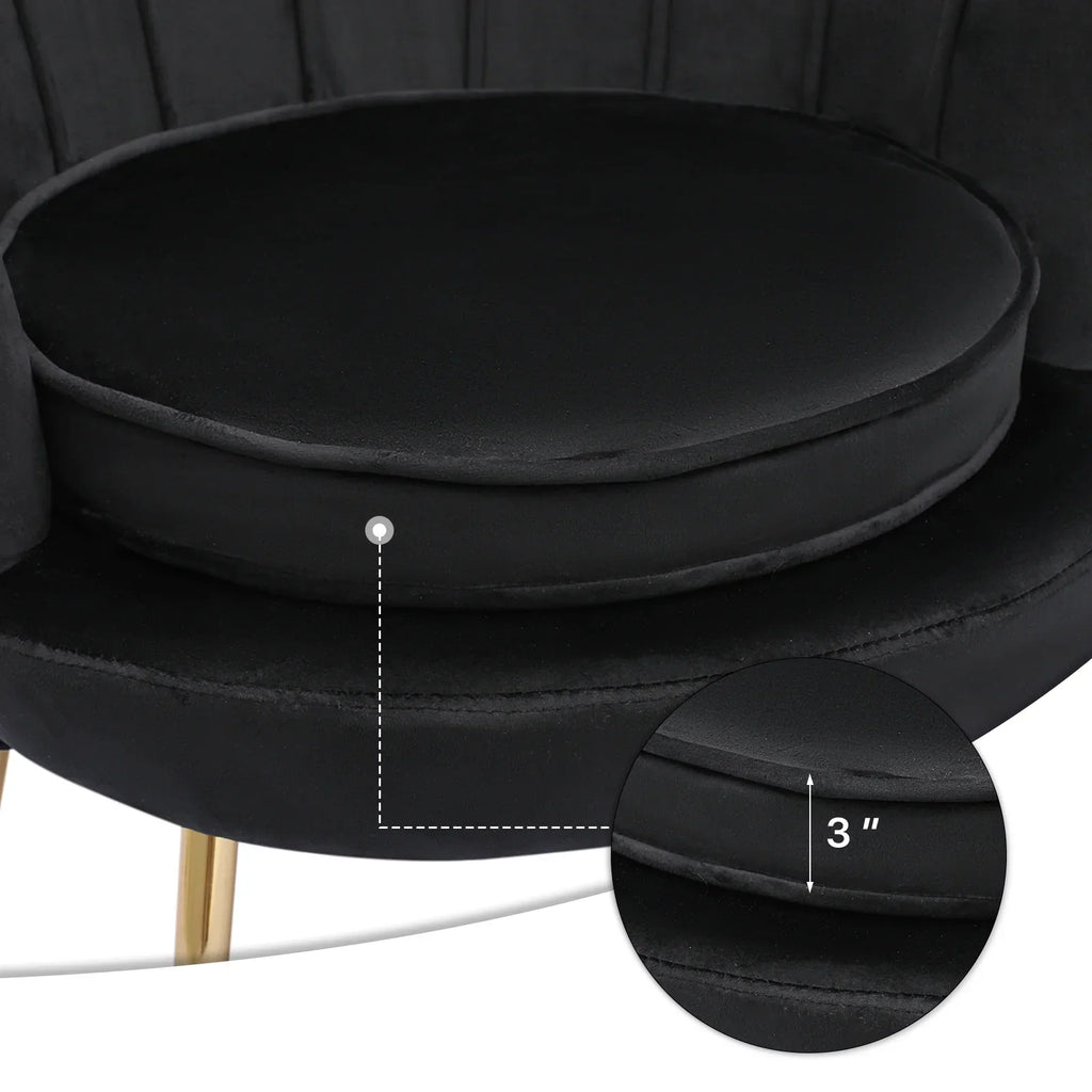 Nouveauté 2026 – Ensemble de 2 fauteuils d'appoint MoNiBloom , capitonnés en velours, avec coussin et repose-pieds. Fauteuil moderne rembourré, assise capitonnée et pieds en métal doré, idéal pour le salon. Couleur : noir