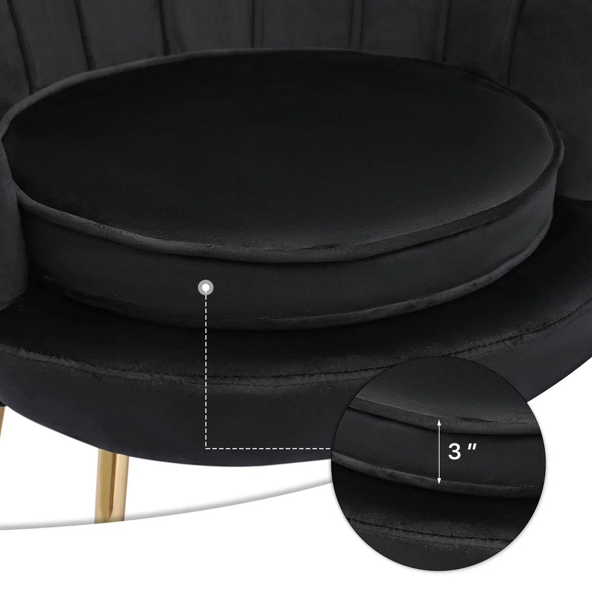 Nouveauté 2026 – Ensemble de 2 fauteuils d'appoint MoNiBloom , capitonnés en velours, avec coussin et repose-pieds. Fauteuil moderne rembourré, assise capitonnée et pieds en métal doré, idéal pour le salon. Couleur : noir