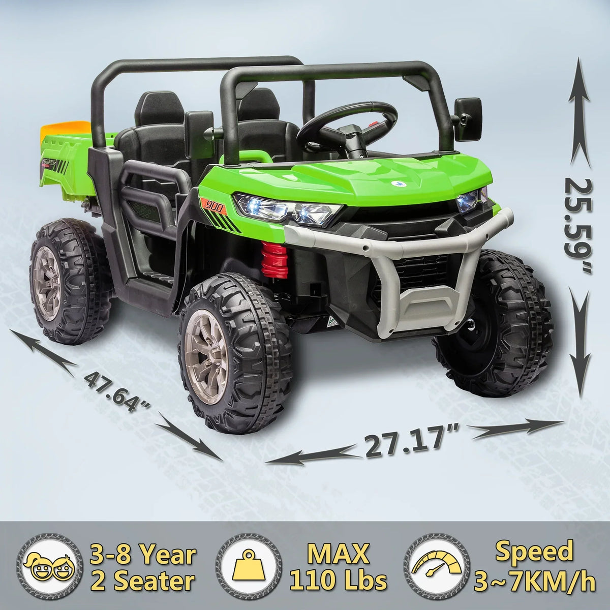 Nouveauté 2026 – Camion électrique Xuanlur 24V 2 places pour enfants , avec moteur 2x200W, benne basculante/pelle, pneus résistants, lumières LED, musique et télécommande, noir