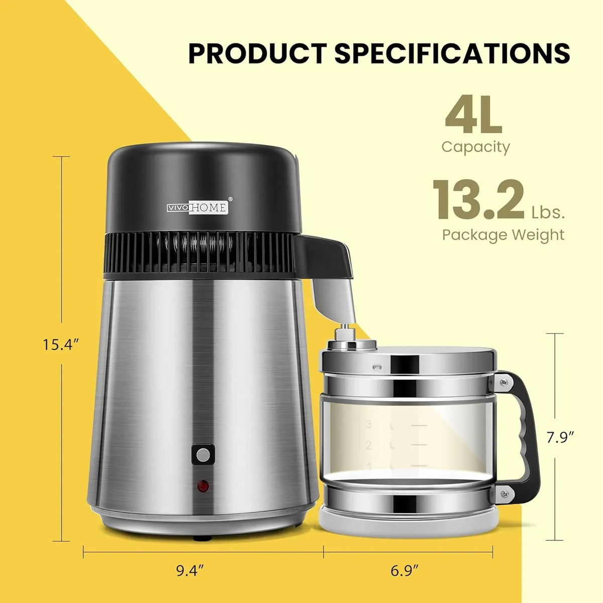 Nouveauté 2026 – Distillerie d'eau de comptoir SPECSTAR , 4 L (1,1 gallon), en acier inoxydable 304, avec filtre purificateur et interrupteur intelligent, idéale pour la maison ou le bureau