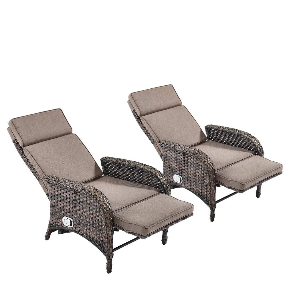 Nouveauté 2026 – Fauteuil inclinable d'extérieur OPOHORO , chaise longue de patio inclinable réglable avec coussin, en osier, avec dossier et repose-pieds réglables, idéal pour le bord de la piscine, beige