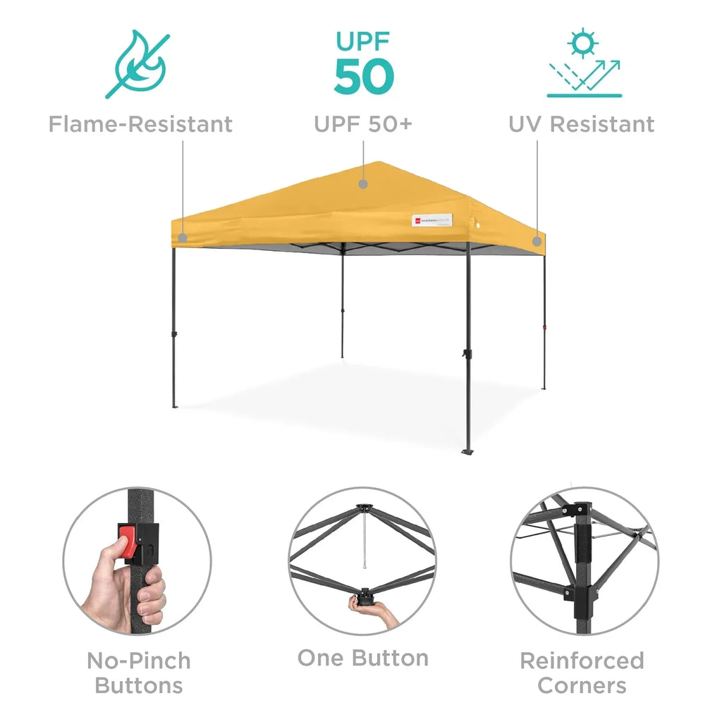 Nouveauté 2026 – Best Choice Products 3,66 m x 3,66 m - Abri pliant facile à monter avec installation en un clic, sac à roulettes et 4 sacs de lestage - Bleu marine