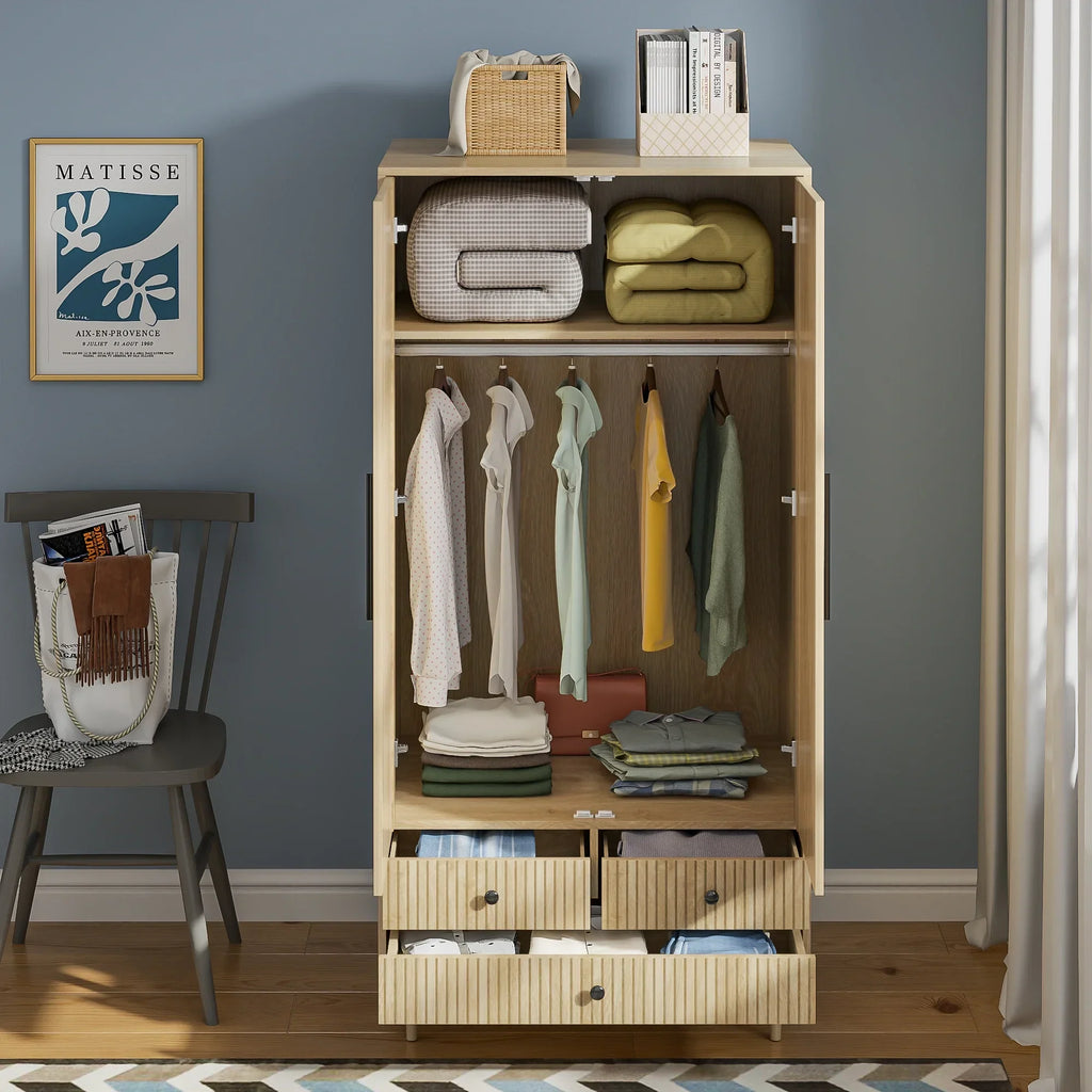 Nouveauté 2026 – Armoire-penderie Armoire , meuble de rangement avec tiroirs et penderie pour chambre à coucher, blanc