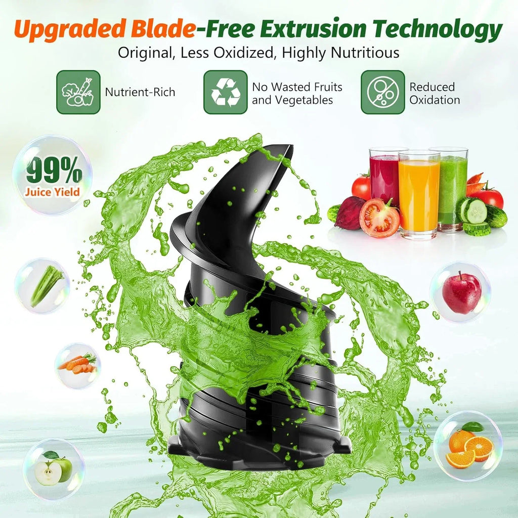 Nouveauté 2026 – Extracteur de jus à froid YPONE , extracteur à mastication avec goulotte d'alimentation de 13,7 cm de large, 350 W, convient aux fruits et légumes entiers, extracteur de jus à haut rendement, facile à nettoyer (noir