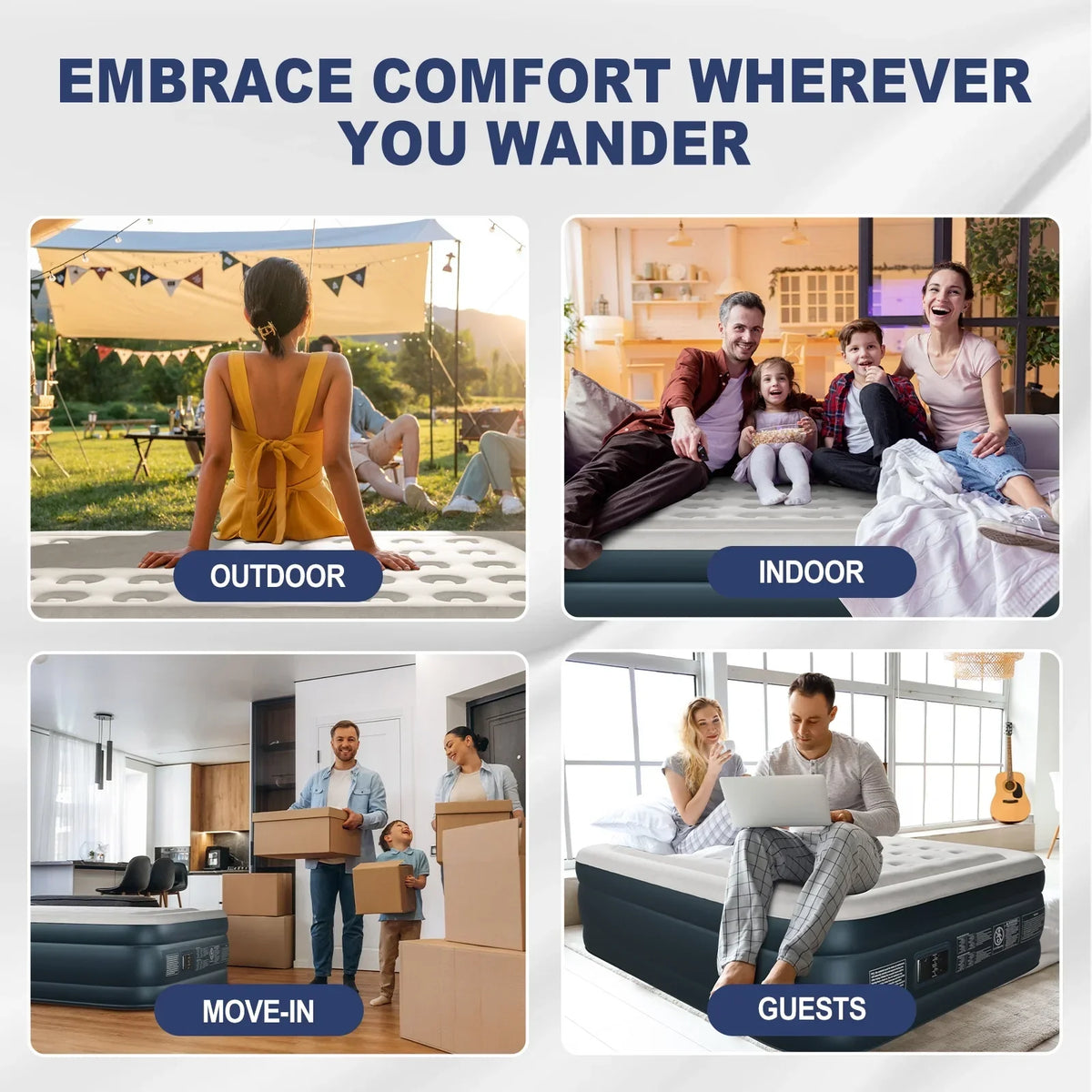 Nouveauté 2026 – Matelas gonflable Zimtown , 45,7 cm (18 po), deux chambres, surélevé, avec pompe intégrée, portable, pour le camping en extérieur et en intérieur, gris et blanc