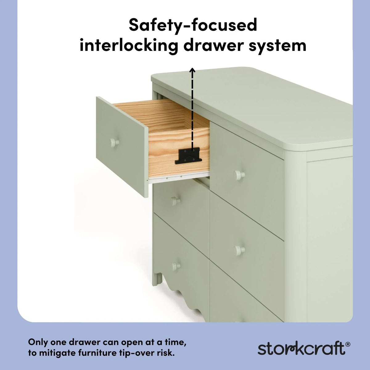 Nouveauté 2026 – Commode pour chambre d'enfant Storkcraft Casablanca 6 tiroirs, couleur sauge