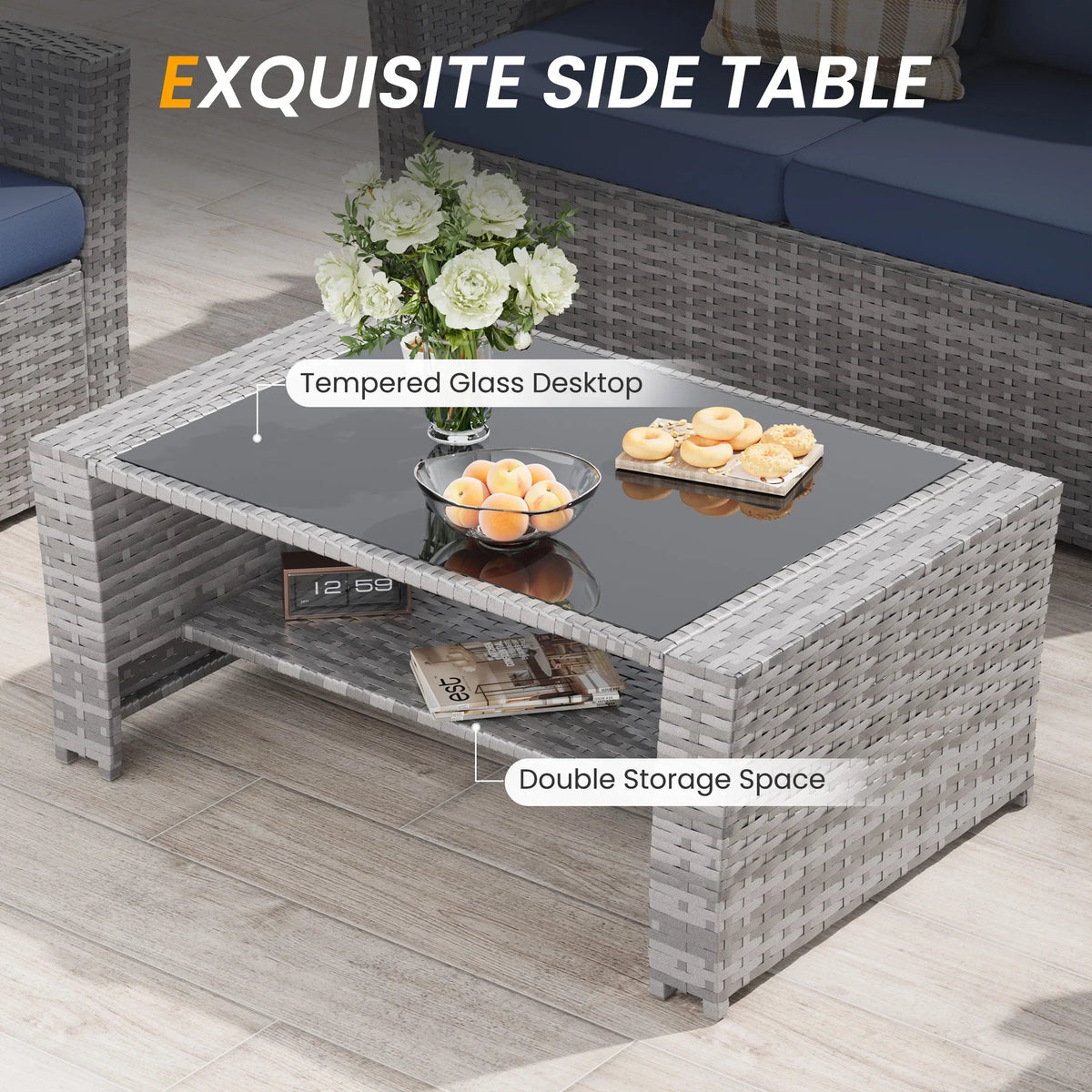 Nouveauté 2026 – Ensemble de mobilier de patio en résine tressée UDPATIO , ensemble de conversation d'extérieur 4 pièces, canapé de patio en rotin PE gris pour balcon, porche, jardin, gris