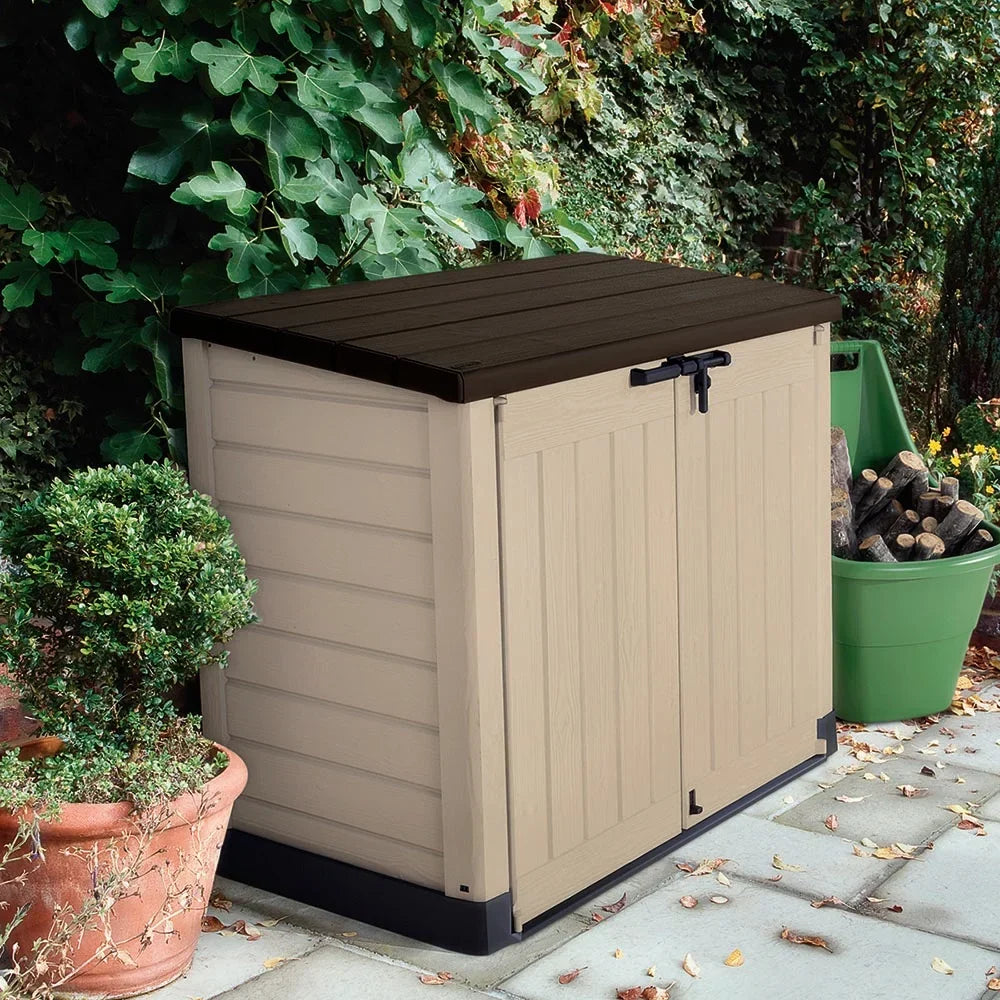 Nouveauté 2026 – Abri de jardin horizontal Keter Store It Out MAX en résine durable, avec plancher renforcé, verrou de sécurité et double porte, beige