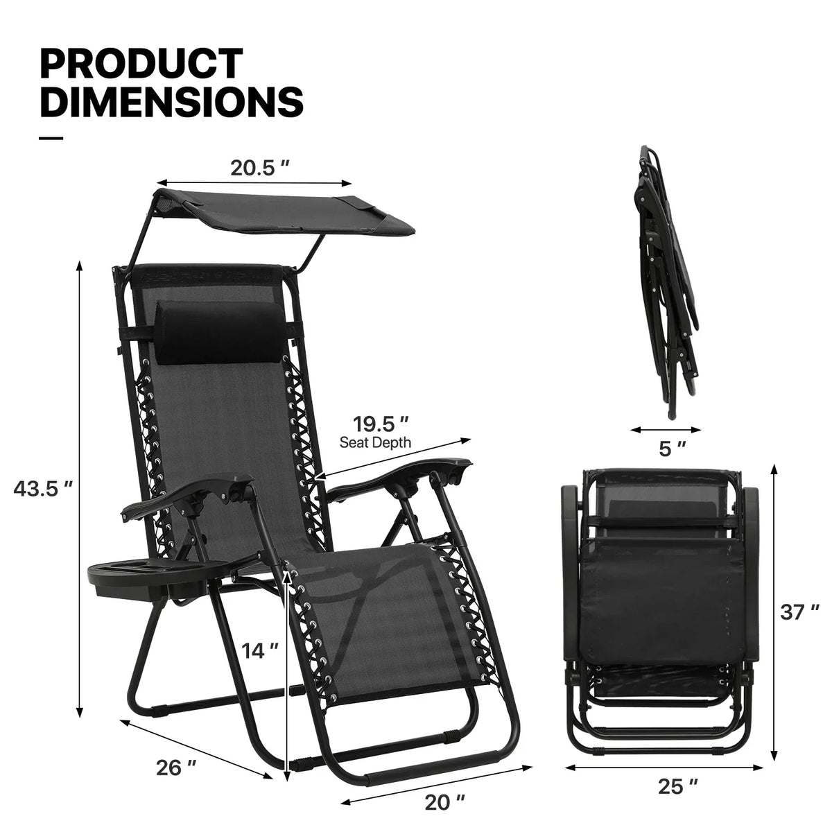 Nouveauté 2026 – Ensemble de 2 chaises MoNiBloom Zero Gravity , fauteuils de plage/terrasse pliables avec auvent et appui-tête, noirs