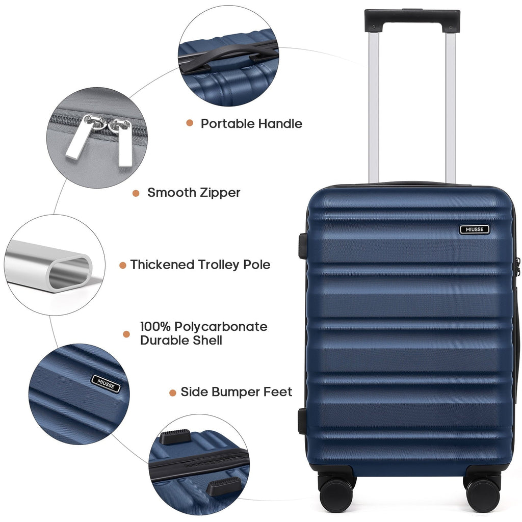 Nouveauté 2026 – Ensemble de bagages MIUSSE , 3 pièces : valise cabine 20 pouces à roulettes, coque rigide 100 % PC avec serrure TSA, conforme aux normes des compagnies aériennes, avec sac à dos de voyage pour hommes et femmes