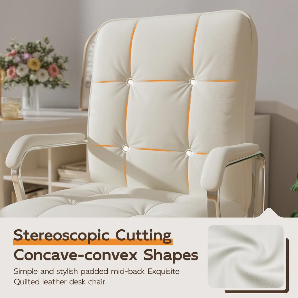Nouveauté 2026 – Fauteuil de bureau Solfway blanc , fauteuil de bureau pivotant en cuir avec roulettes et accoudoirs rembourrés, fauteuil de direction pour adultes