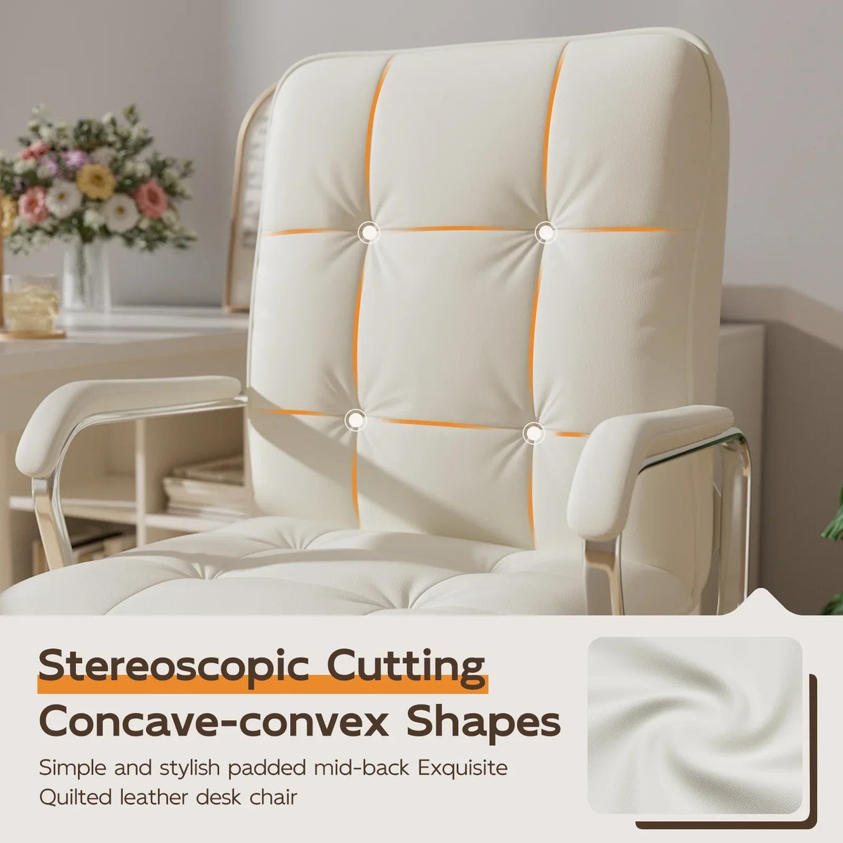 Nouveauté 2026 – Fauteuil de bureau Solfway blanc , fauteuil de bureau pivotant en cuir avec roulettes et accoudoirs rembourrés, fauteuil de direction pour adultes