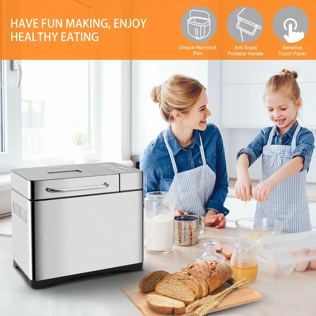 Nouveauté 2026 – Machine à pain KBS 19-en-1 2LB entièrement automatique, écran LCD, acier inoxydable, modèle n° 013