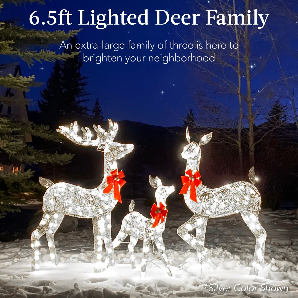 Nouveauté 2026 – Décoration de jardin extérieure Best Choice Products : cerfs lumineux de Noël en 3 pièces, 2 m (6,5 pi), avec 385 lumières DEL et piquets – Or