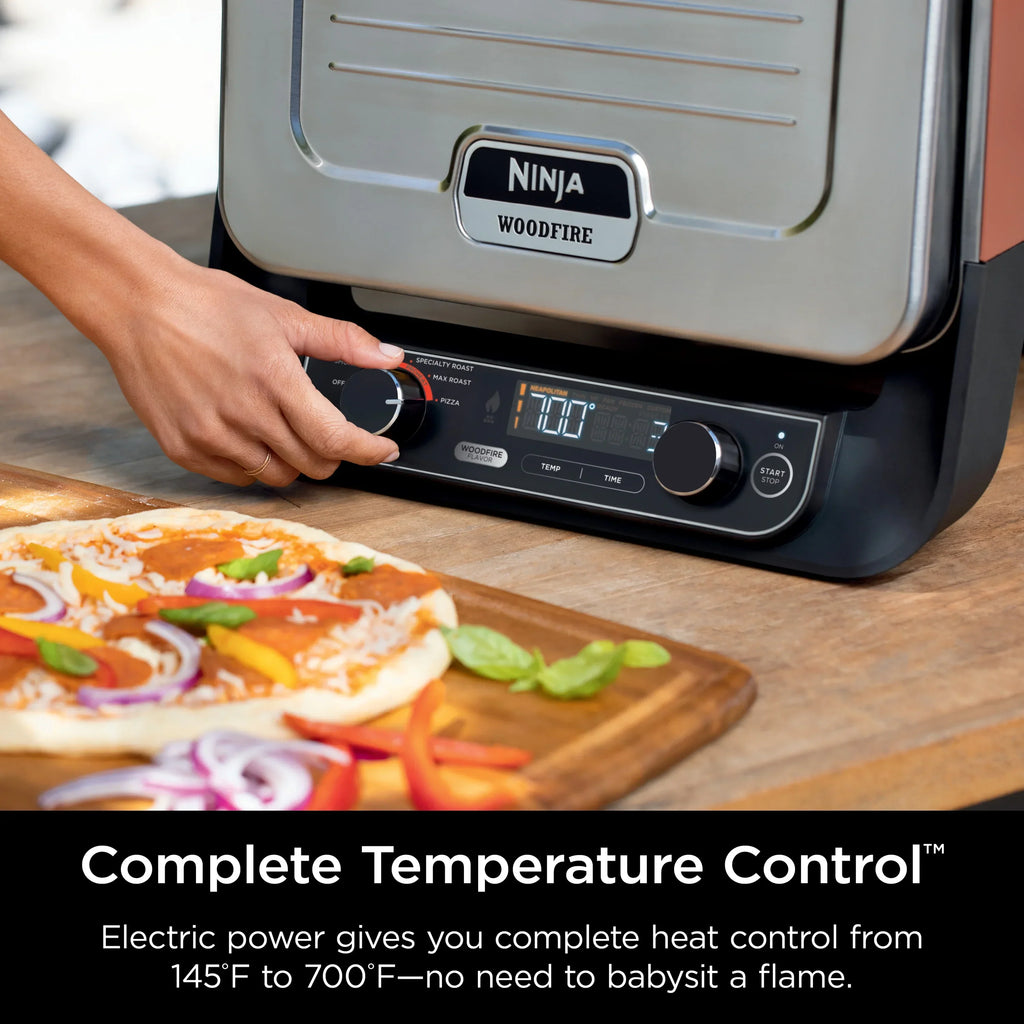 Nouveauté 2026 – Four à pizza à bois Ninja , four extérieur 5 en 1, 5 réglages de cuisson, technologie Ninja Woodfire, température jusqu'à 370 °C, fumoir, électrique