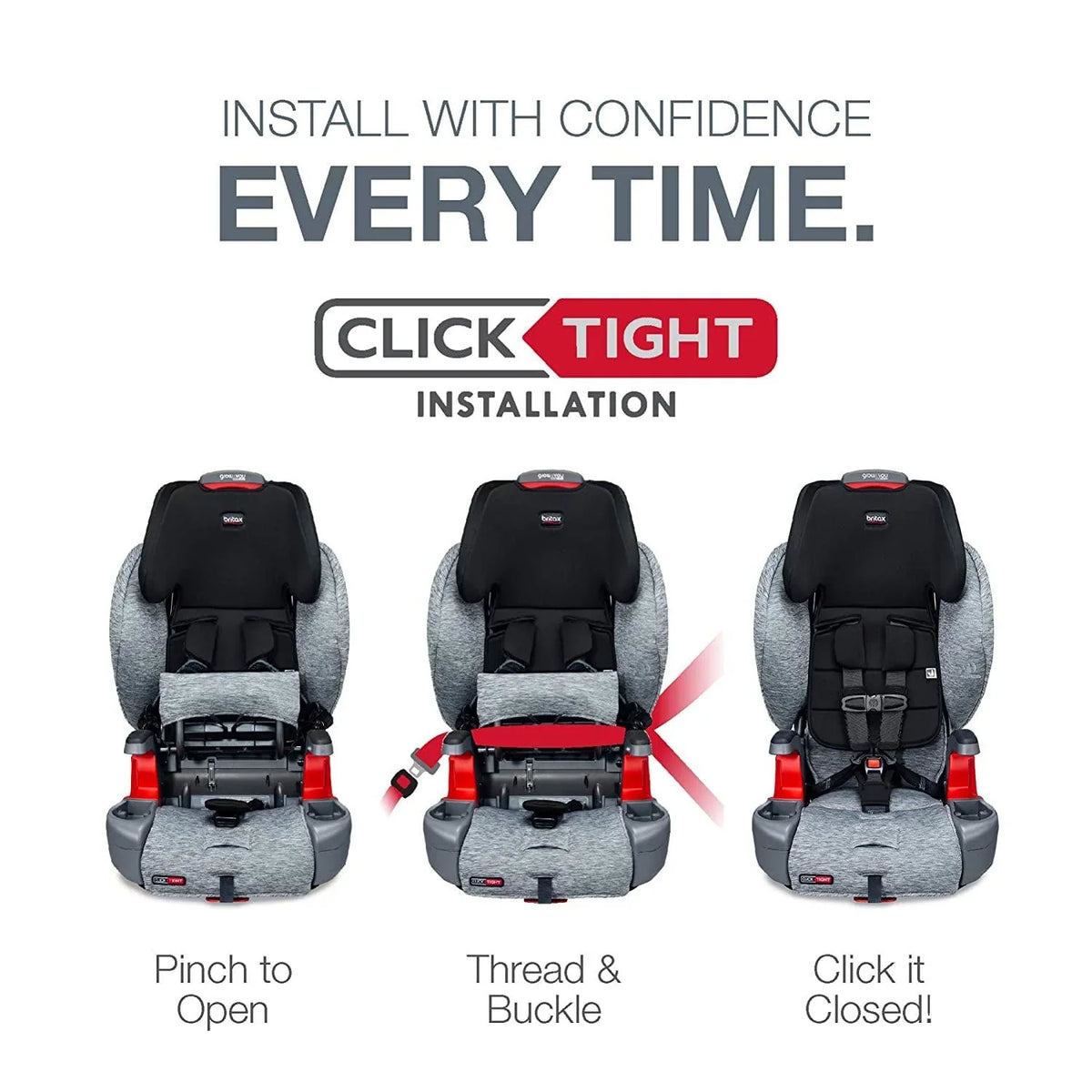 Nouveauté 2026 – Siège auto Britax Grow With You ClickTight Harness-2-Rehausseur 2 en 1 avec dossier haut. Gris Cool Flow