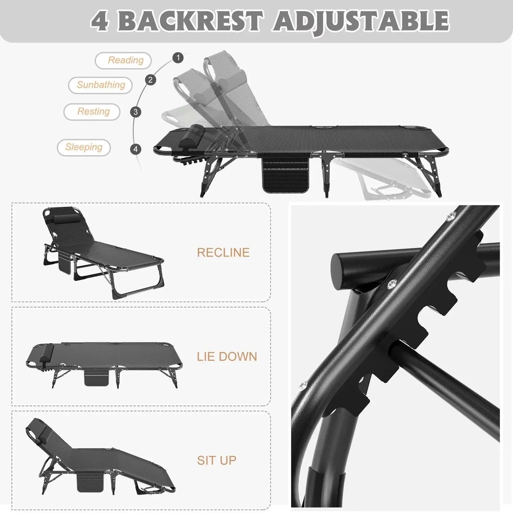 Nouveauté 2026 – Chaise longue MOPHOTO avec matelas, supportant jusqu'à 200 kg, lit de camp portable et robuste, réglable, idéal pour le camping, la piscine, la plage et la terrasse