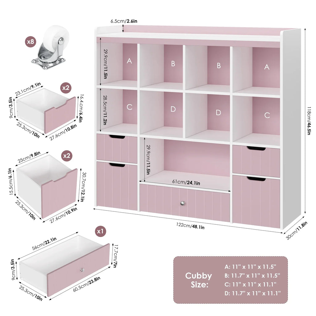 Nouveauté 2026 – Coffre de rangement pour jouets Homfa avec compartiments, tiroirs amovibles, bibliothèque pour chambre ou salon, gris