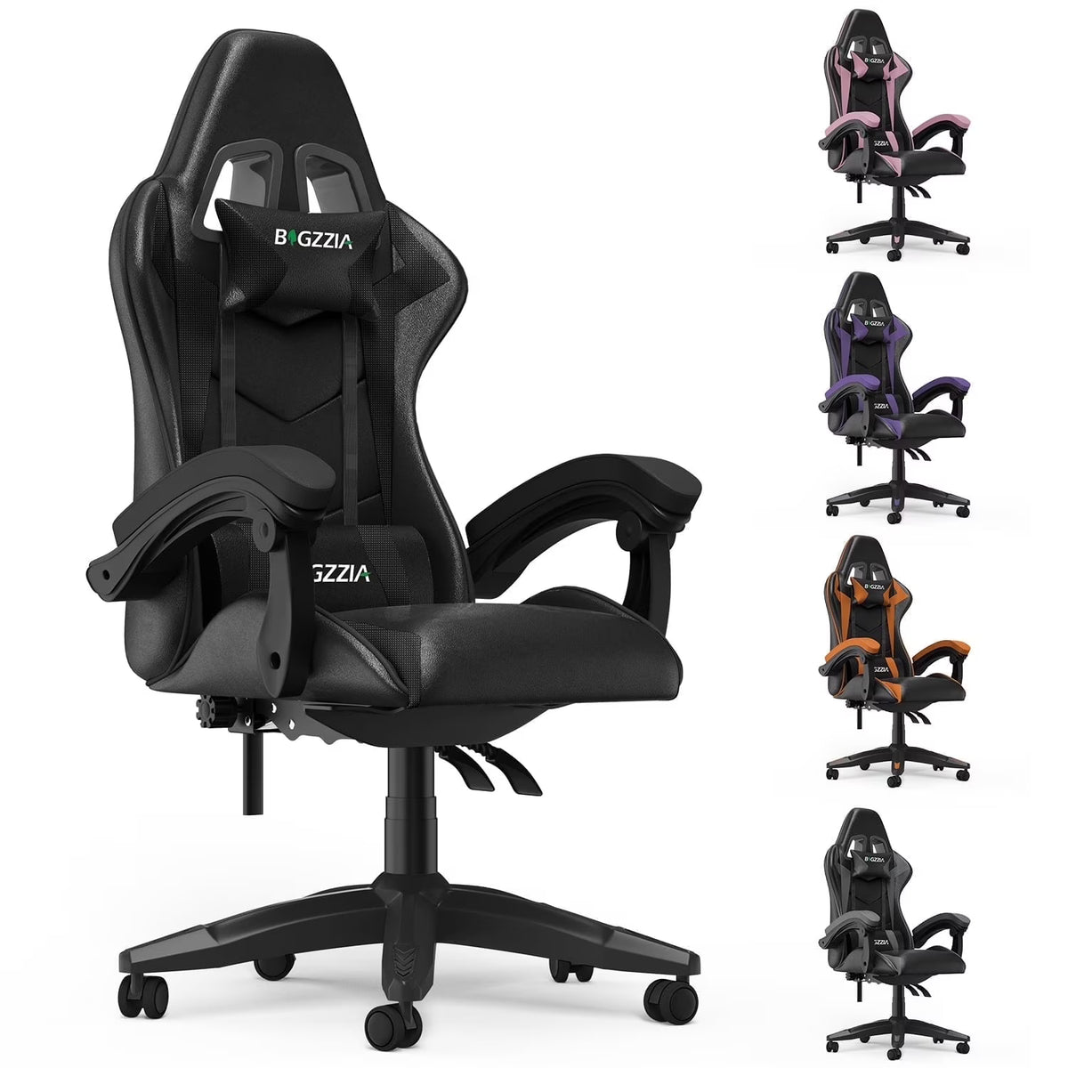 Nouveauté 2026 – Chaise de jeu Bigzzia , chaise de bureau ergonomique avec appui-tête et soutien lombaire réglables en hauteur, pour adultes et adolescents, noir et blanc