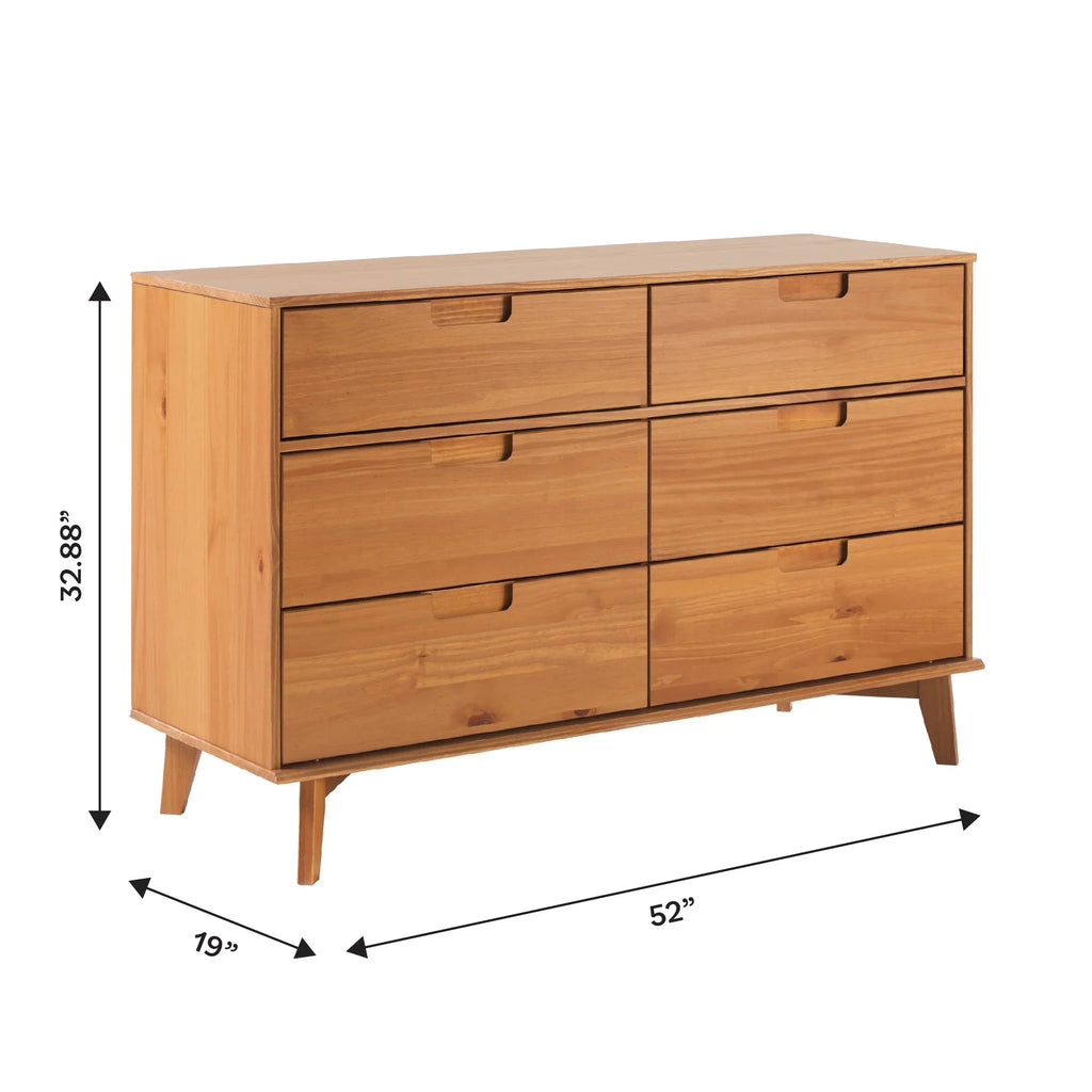 Nouveauté 2026 – Commode Walker Edison Sonoma 6 tiroirs en bois massif couleur caramel