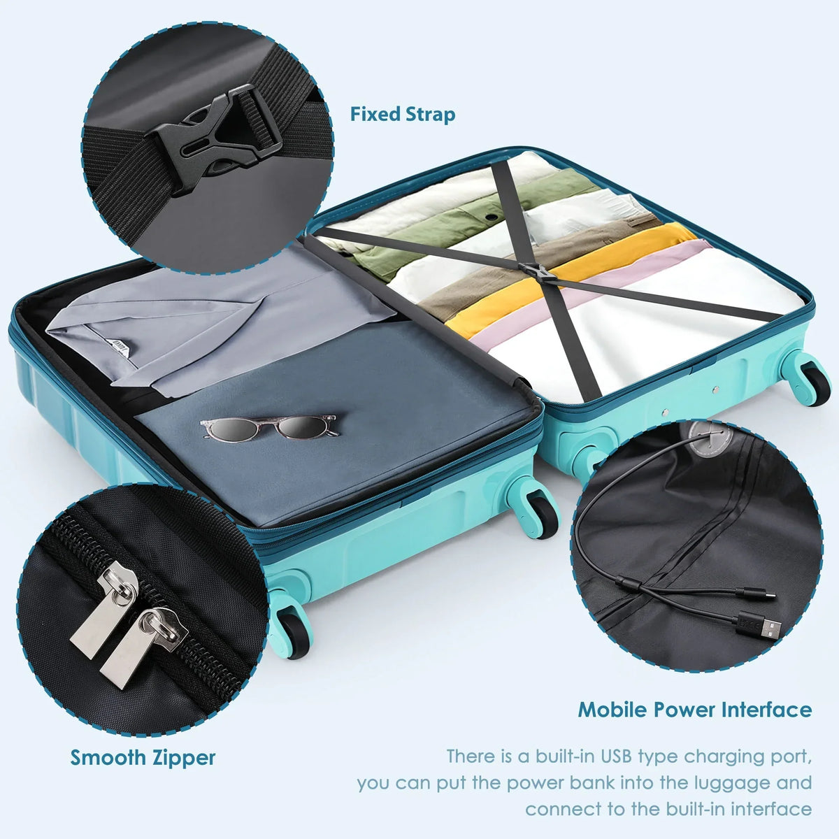 Nouveauté 2026 – Ensemble de 3 valises PAPROOS (51/61/71 cm), valise rigide légère avec port USB et crochets latéraux, bagage de voyage avec serrure TSA, valise à roulettes rigide pour l'école et les voyages, rose