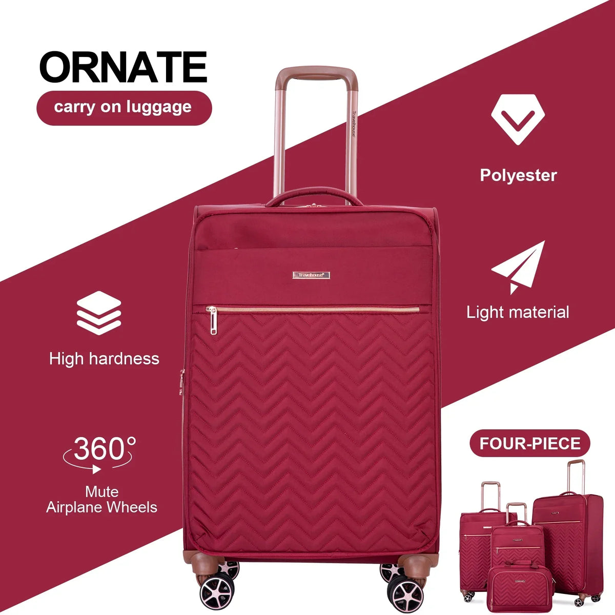 Nouveauté 2026 – Ensemble de 4 bagages Travelhouse : valise souple extensible et légère avec doubles roulettes multidirectionnelles (noir