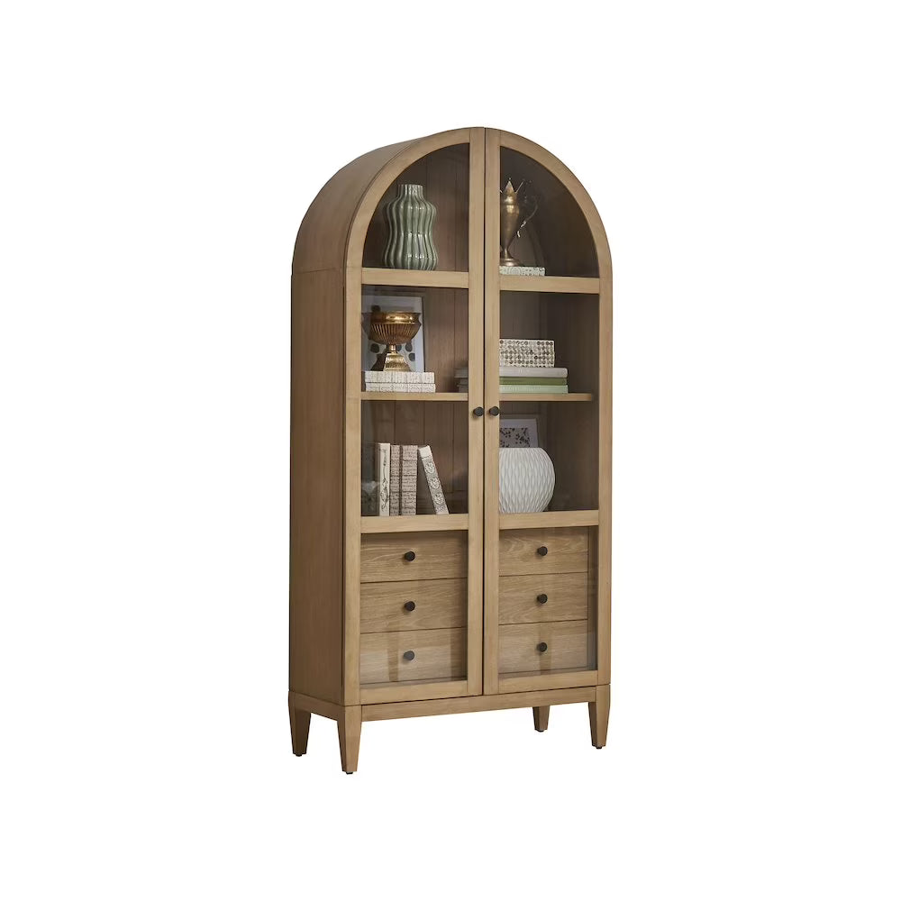 Nouveauté 2026 – Vitrine/bibliothèque cintrée en bois Modern , entièrement assemblée, marron clair