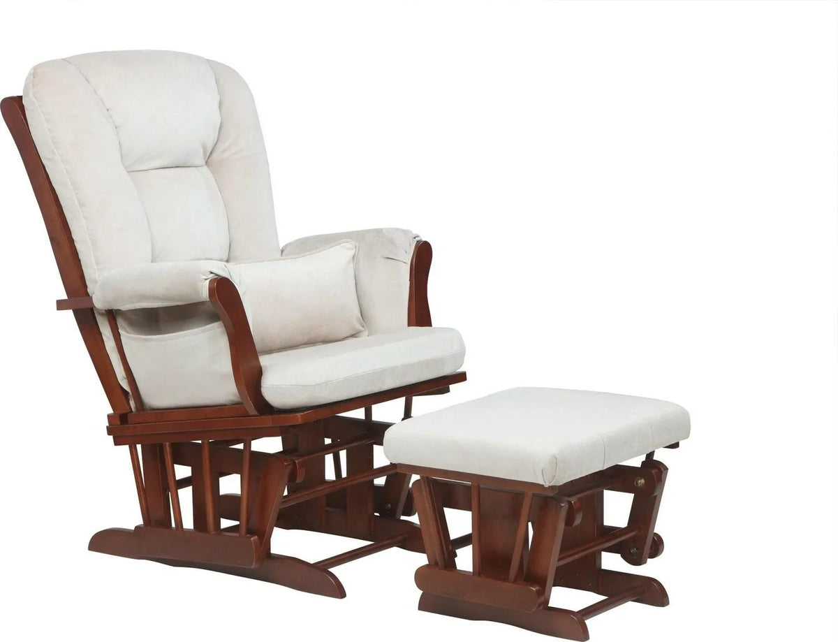 Nouveauté 2026 – Fauteuil à bascule Alice et repose-pieds avec coussin, finition espresso, coussins beiges, AFG