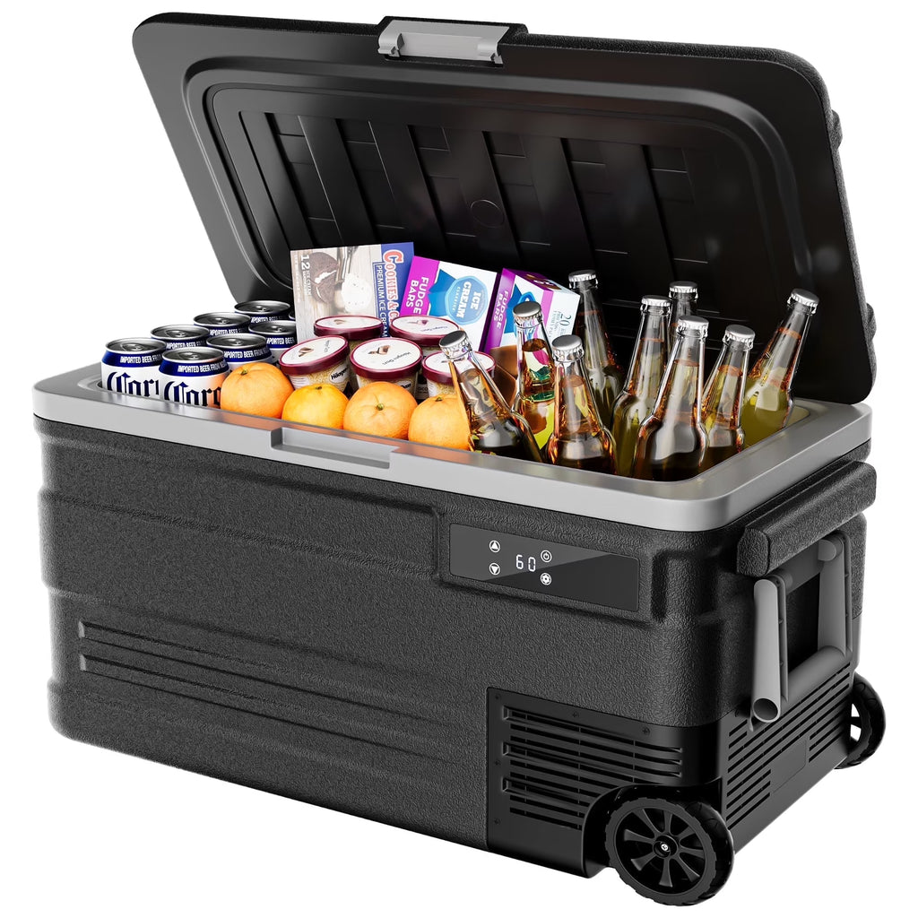 Nouveauté 2026 – Réfrigérateur de voiture Simzlife 12 volts, 75 L (80 QT), portable, avec roues, pour camping-car, température de 0 à 68 °F (18 à 20 °C), alimentation 12/24 V CC et 110-240 V CA, noir