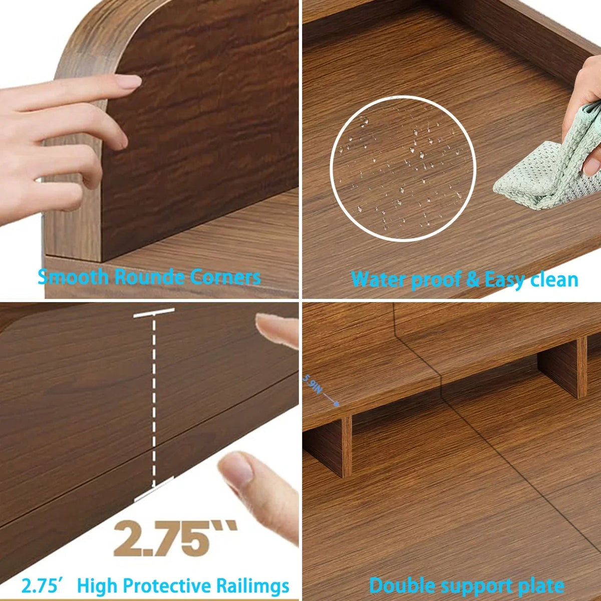 Nouveauté 2026 – Plan de travail Wood à 2 niveaux avec rebords, 137 cm L x 70 cm P, pour laveuse et sécheuse, idéal pour l'organisation et le rangement de la buanderie, couleur noyer