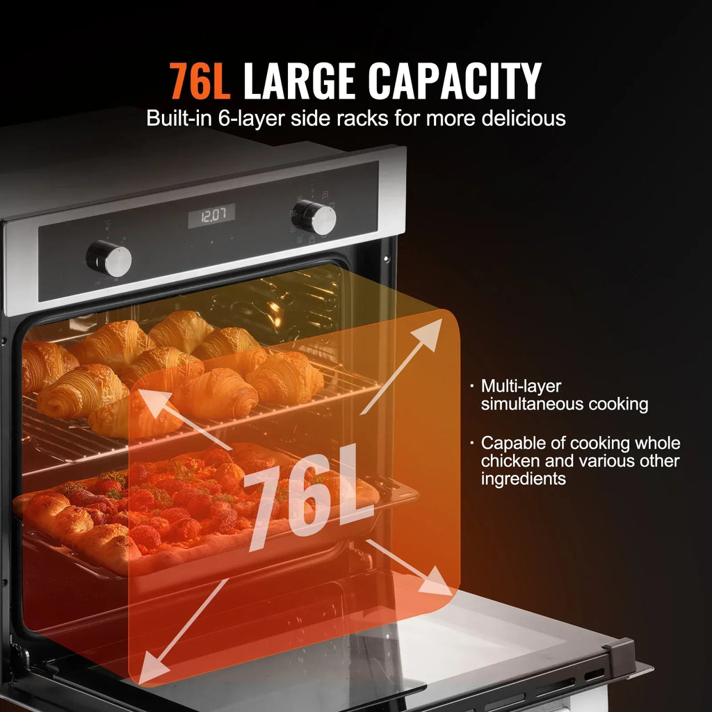 Nouveauté 2026 – Four mural simple KFFKFF , four électrique de 61 cm (24 po) pour installation encastrée, offre 9 modes de cuisson, capacité de 76 litres (2,68 pi³), minuterie incluse, puissance de 2 800 W