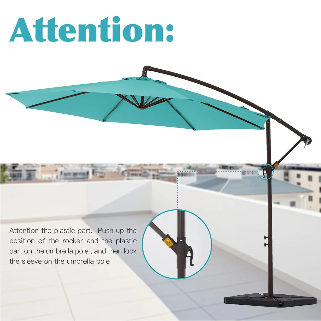 Nouveauté 2026 – Parasol déporté suspendu JUSTLET de 3 m (10 pi) robuste avec base en 4 pièces incluse, beige